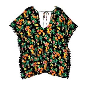 EUC Citrus Fruit Print Pom Pom Swimsuit Cover Up - Medium